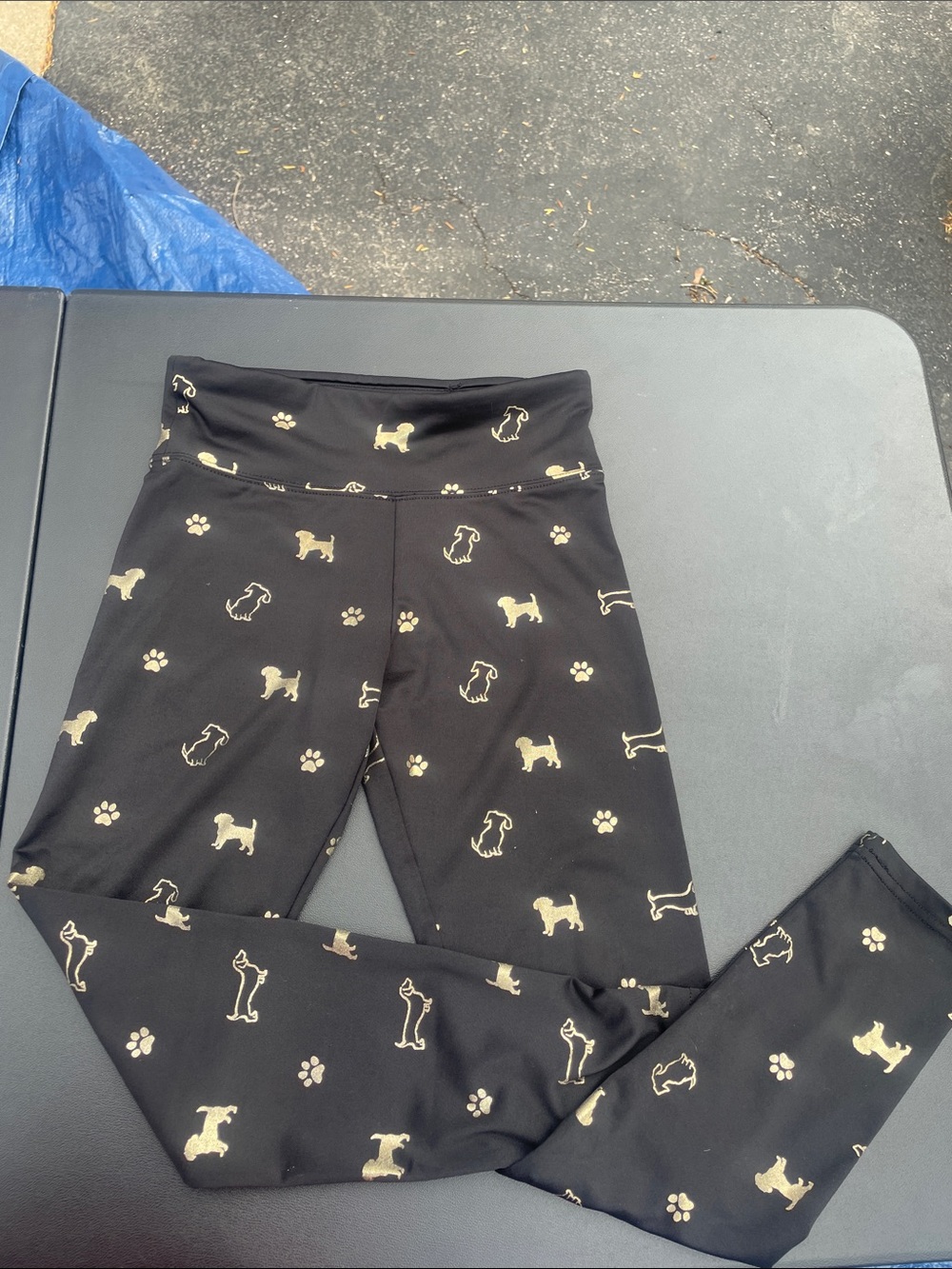 Justice Girls Leggings Cute black and gold Dog Print